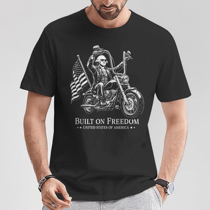 フリーダムモーターサイクルアートに基づいたジョージ・ワシントン大統領 Tシャツ 面白い贈り物