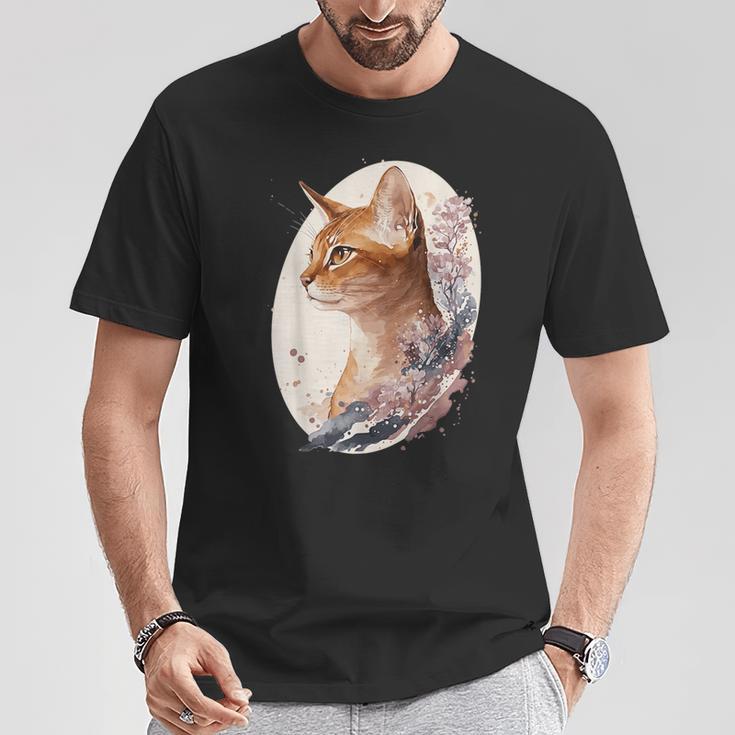 フローラル アビシニアンキャット 日本桜猫 犬種 Tシャツ 面白い贈り物