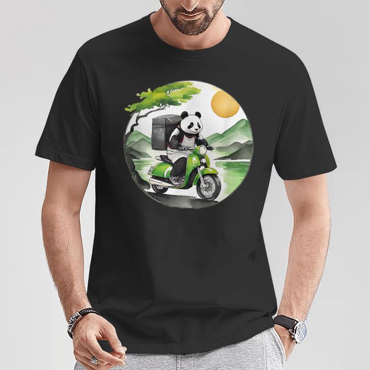 フードデリバリー パンダ おもしろ デリバリースタッフ 配達員 出前 和風 動物 Tシャツ 面白い贈り物