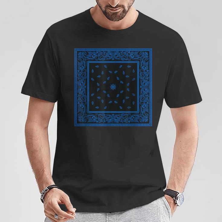 メンズ ブラックブルーバンダナプリントtシャツ ロイヤルブルーペイズリー柄 Tシャツ 面白い贈り物