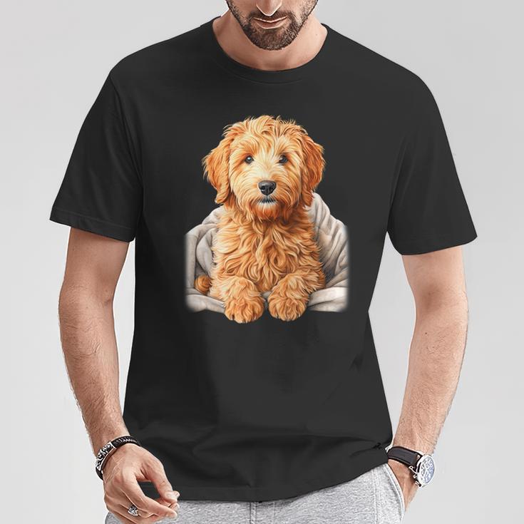 ブランキー付きのかわいいゴールデンドゥードル犬 Tシャツ 面白い贈り物