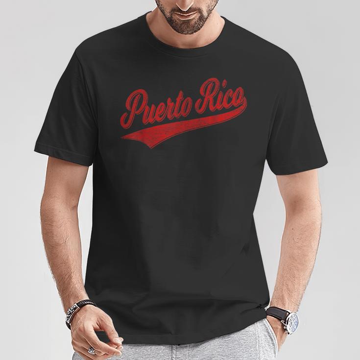 プエルトリコ国旗 野球 スポーツ レトロ スクリプト ジャージー スウッド Tシャツ 面白い贈り物