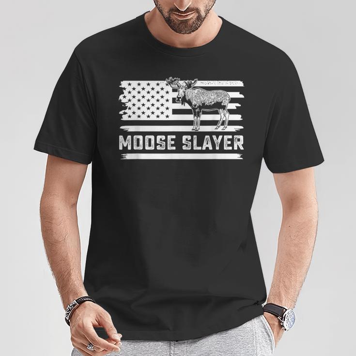 ヘラジカ ハンティング ビンテージフラッグ スレイヤー ハンター Tシャツ 面白い贈り物