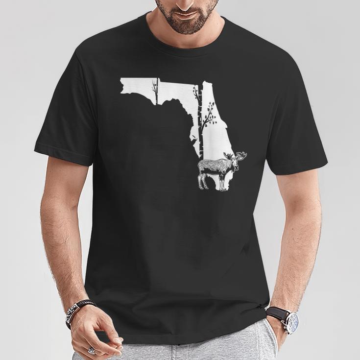 ヘラジカ狩り フロリダの地図 森のアート ハンター Tシャツ 面白い贈り物