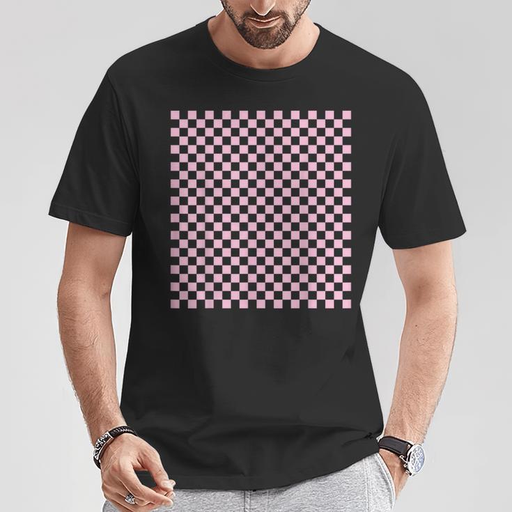 ペールピンク、市松模様、市松 Tシャツ 面白い贈り物