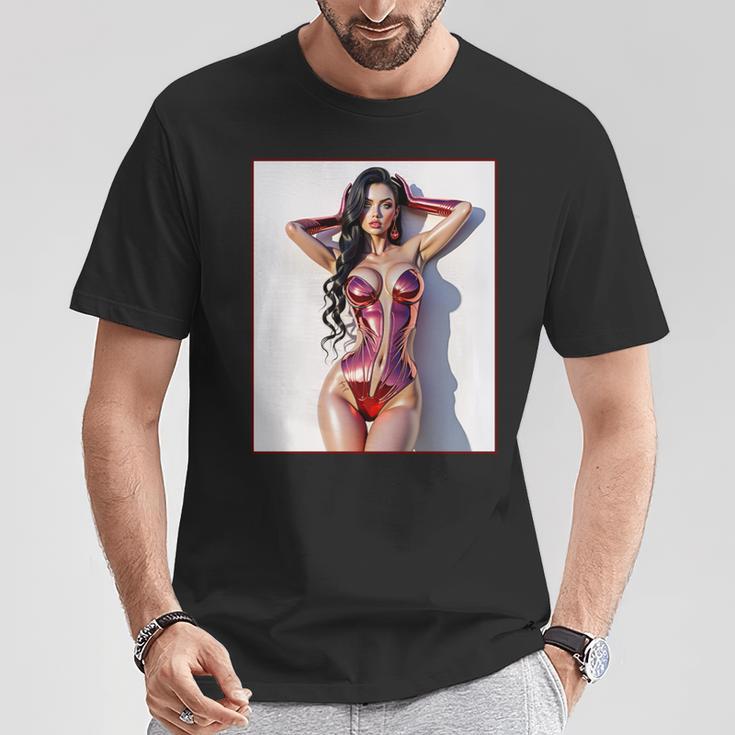 ホットガールオンtシャツ 男性用 セクシー巨乳sfピンナップガール 長袖tシャツ Tシャツ 面白い贈り物