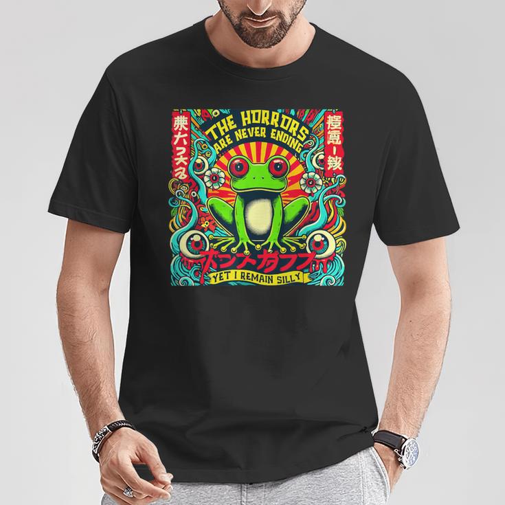 ホラーは決して終わらないけど、俺は愚かな日本のカエルのまま Tシャツ 面白い贈り物