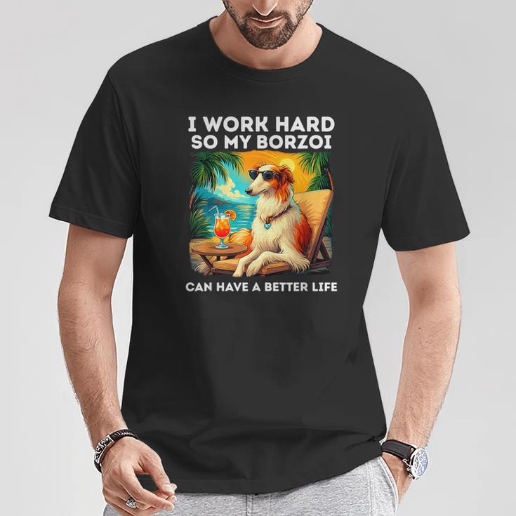 ボルゾイ・ラヴァー・アイ・ワーク・ハード・デザイン・ファニー・ボルゾイ・ドッグ Tシャツ 面白い贈り物