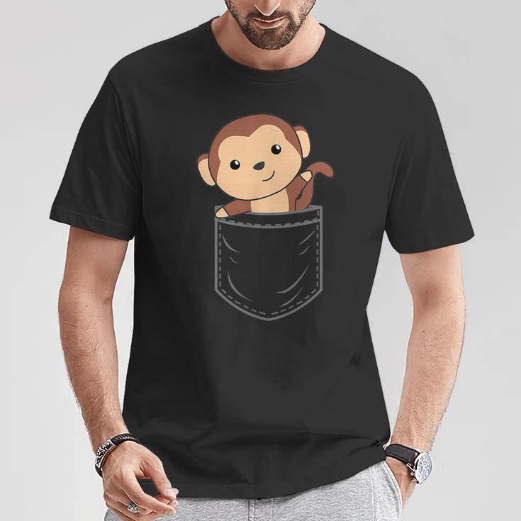 ポケットに入った猿 胸ポケットにかわいい猿 かわいい猿 Tシャツ 面白い贈り物