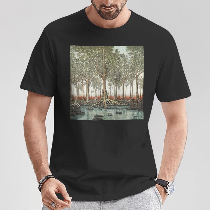 マングローブの森のヴィンテージ風景グラフィック。 Tシャツ 面白い贈り物