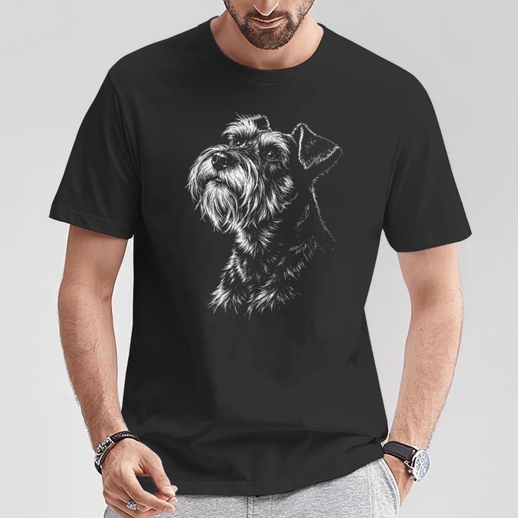 ミニチュアシュナウザー ポートレート 黒と白の犬好き Tシャツ 面白い贈り物