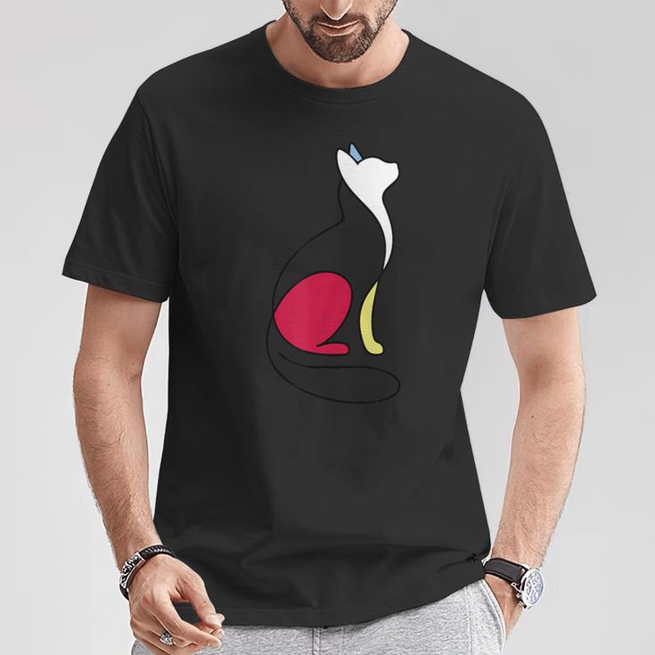ミニマルラインアート ミロ風の猫 Tシャツ 面白い贈り物