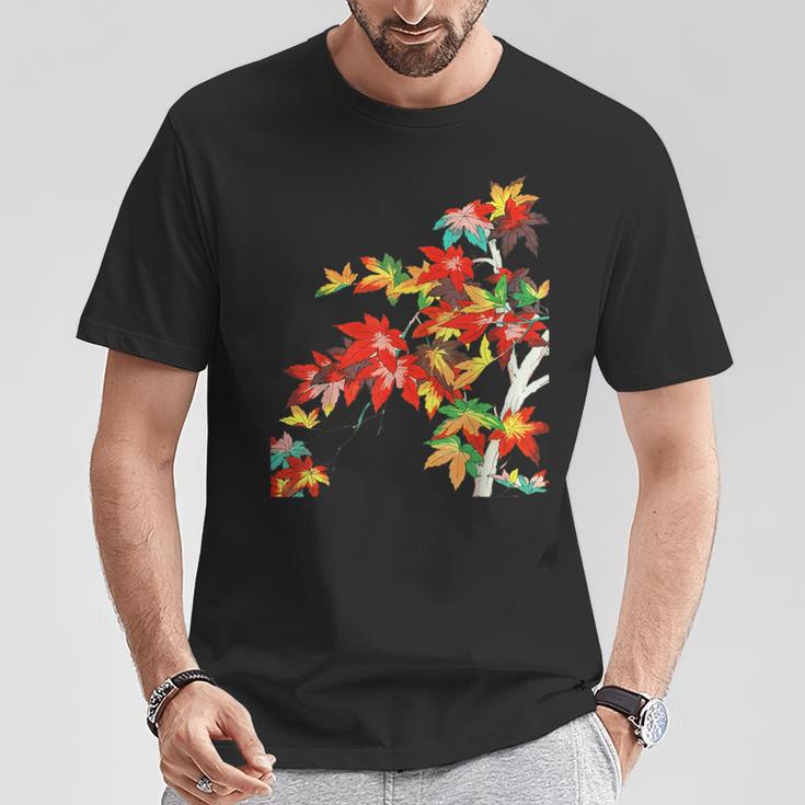 メープルの葉 秋 紅葉 日本美術 花の絵 花 日本画 新版画 Tシャツ 面白い贈り物