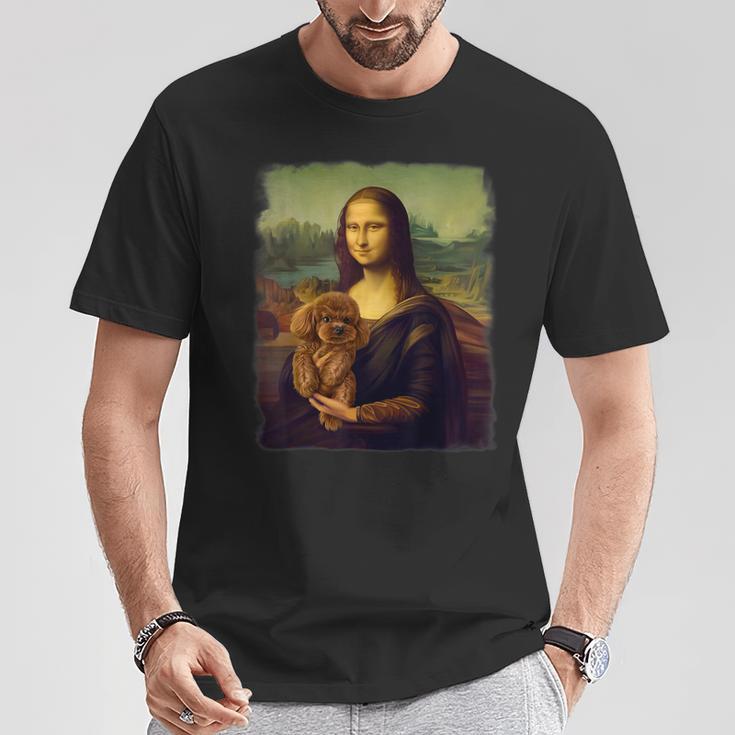 モナリザ プードルを抱く かわいい犬のアート パロディ絵画 Tシャツ 面白い贈り物