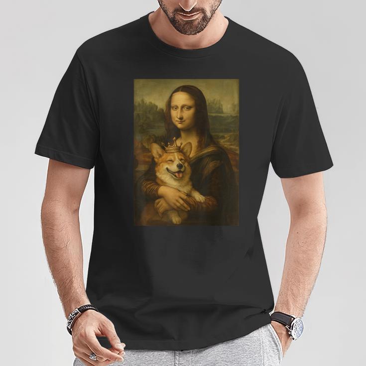 モナ・リサ・コーギー ロイヤル ペット ポートレート 傑作 Tシャツ 面白い贈り物