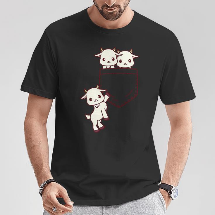 ヤギ好きの方へ かわいいかわいい赤ちゃんヤギのポケット付き Tシャツ 面白い贈り物