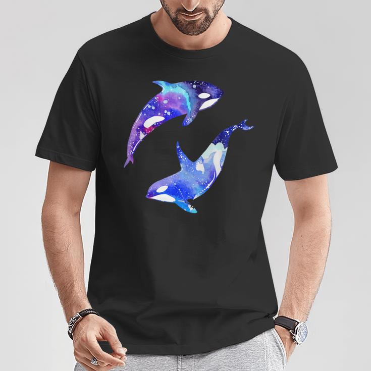 ラブリーなシャチのカップル陰陽スイムアートデザイン Tシャツ 面白い贈り物