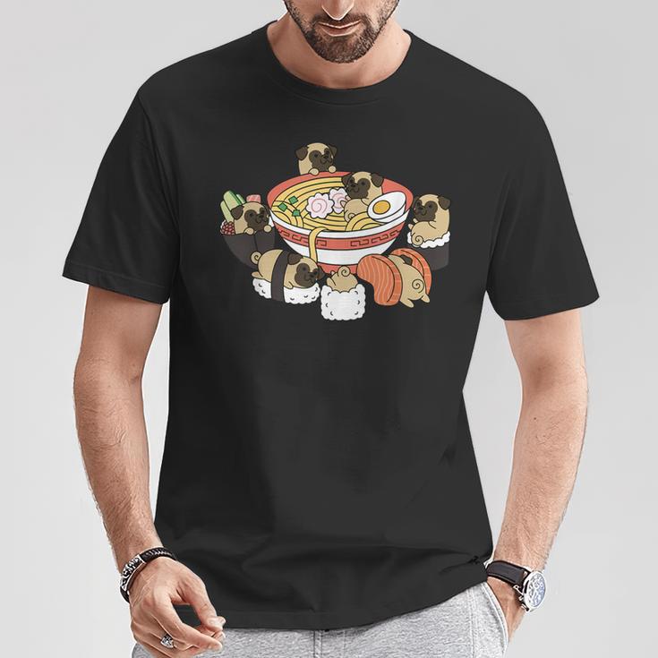 ラーメン寿司パグ犬 Tシャツ 面白い贈り物