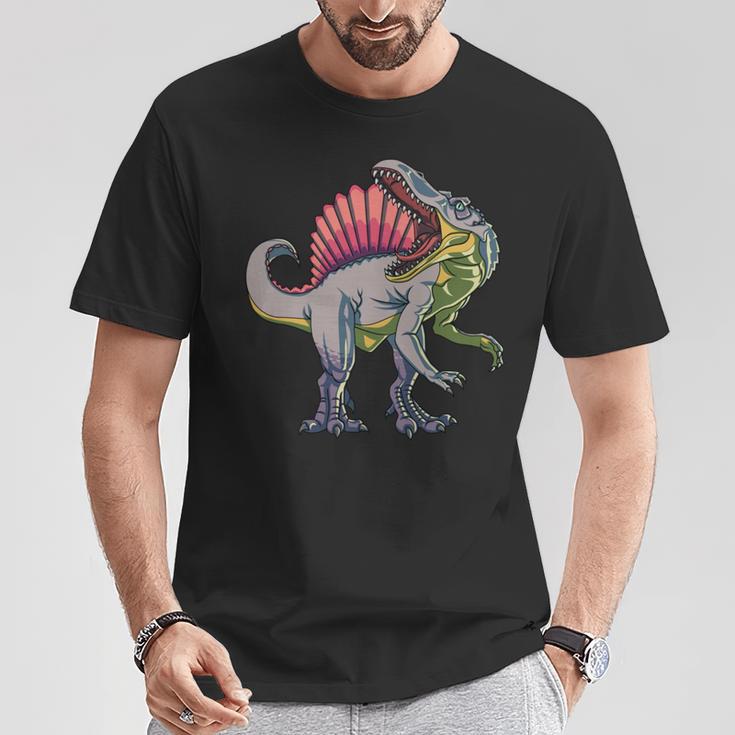 リアルなスピノサウルス 恐竜 先史時代の野生動物 長袖tシャツ Tシャツ 面白い贈り物