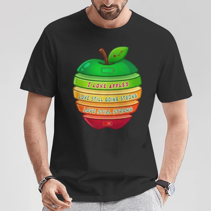 リンゴの力シリーズ リンゴのエネルギー リンゴ スライス 充電 バッテリー 残量 おもしろみ ユニーク 長袖tシャツ Tシャツ 面白い贈り物