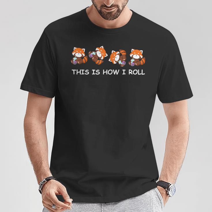 レッサーパンダのタピオカティーシャツボバティーギフトこれが私の転がり方です Tシャツ 面白い贈り物