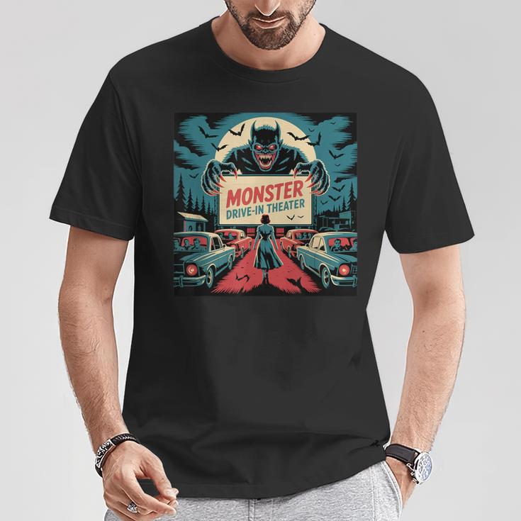 レトロ モンスター ドライブイン ホラー 映画 アート ヴィンテージ Tシャツ 面白い贈り物