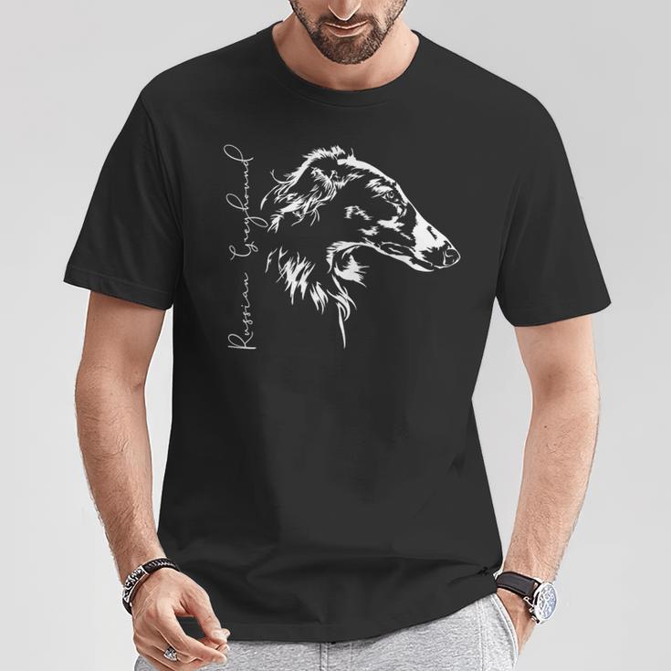ロシアングレイハウンド バルソイ犬のポートレート Tシャツ 面白い贈り物