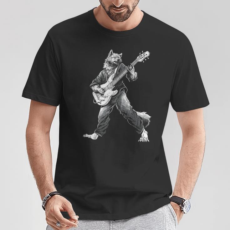 ロックンロールとギターのロッキングウルフ ヴィンテージ Rock Music Tシャツ 面白い贈り物