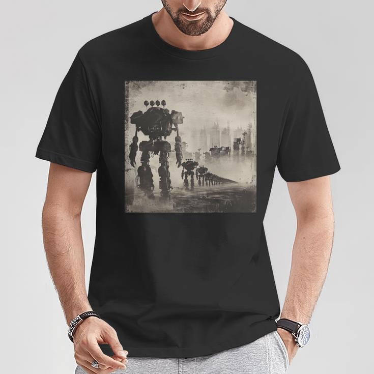 ロボットの行進、Sf、ロボット 長袖tシャツ Tシャツ 面白い贈り物