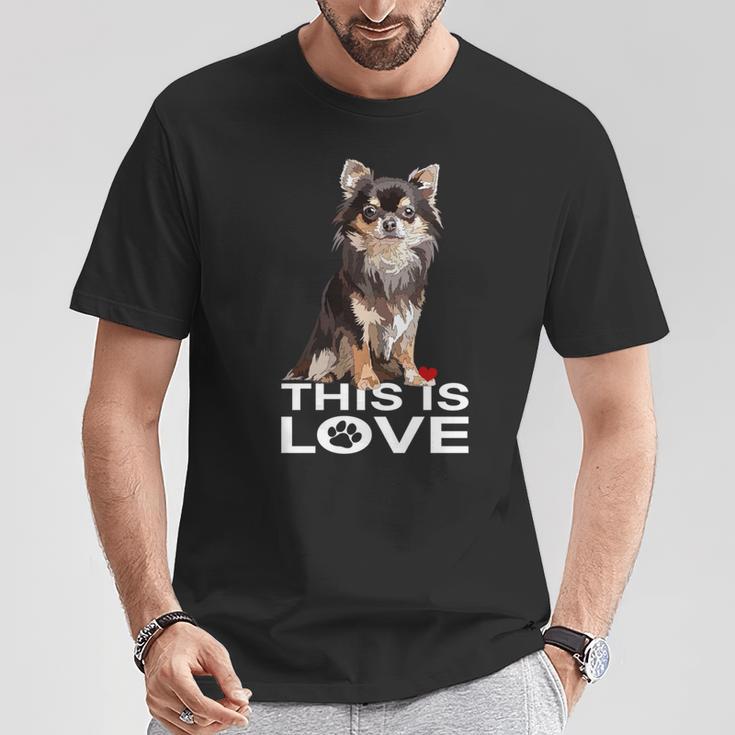ロングヘア チワワ犬 This Is Love Brown チワワ 恋人 長袖tシャツ Tシャツ 面白い贈り物