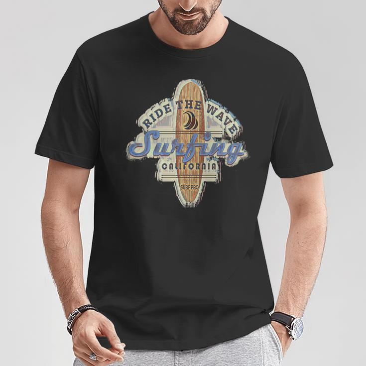 ロングボードサーフボードサーフィンサーファーレトロヴィンテージカリフォルニアusa 長袖tシャツ Tシャツ 面白い贈り物