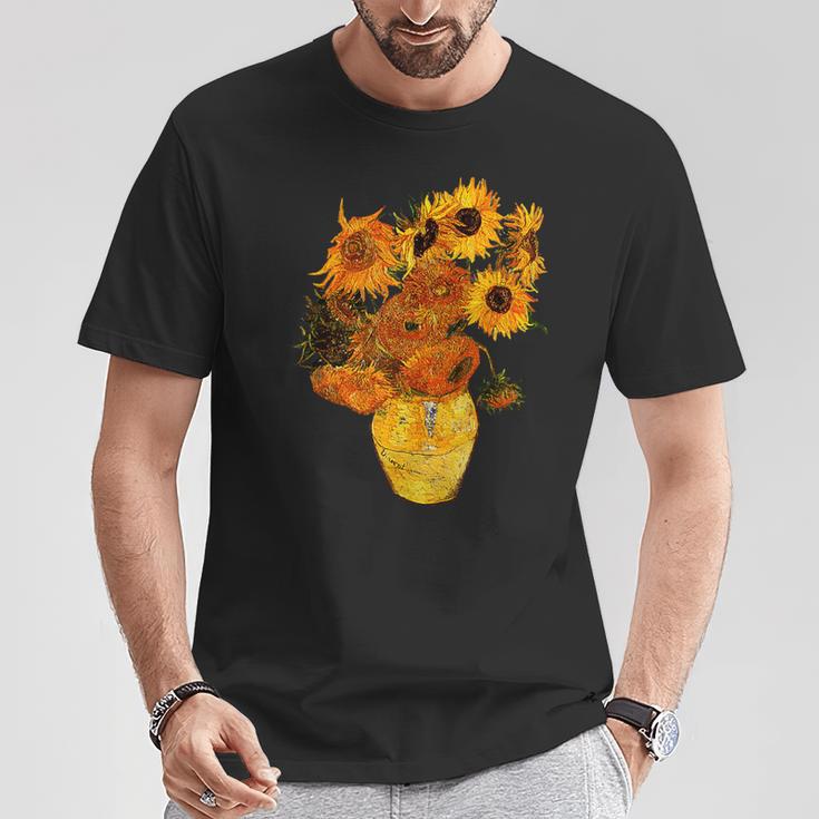 ヴァン・ゴッホ ひまわり ビンテージ イエローフラワー アートペインティング Tシャツ 面白い贈り物