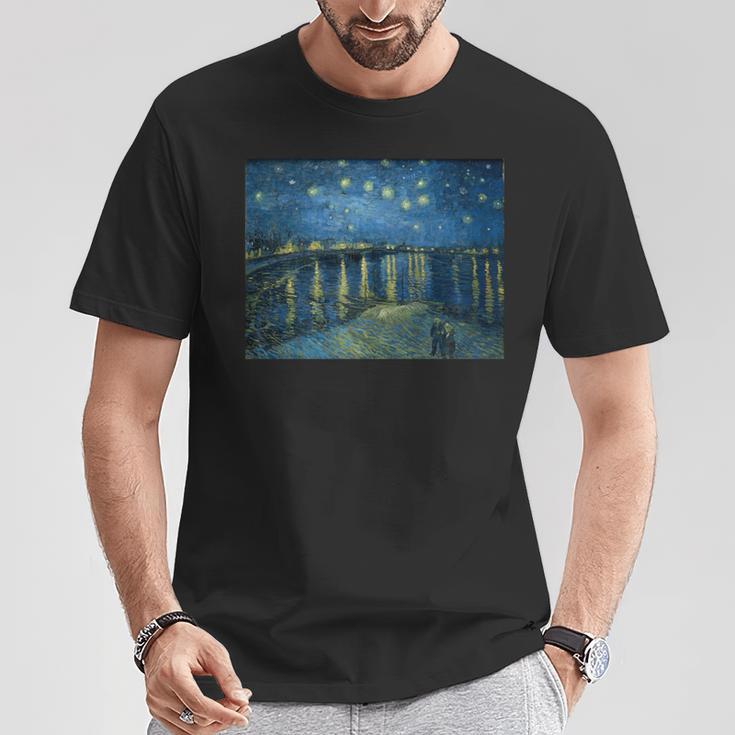 ヴィンセント・ファン・ゴッホによるローヌの星月夜 長袖tシャツ Tシャツ 面白い贈り物