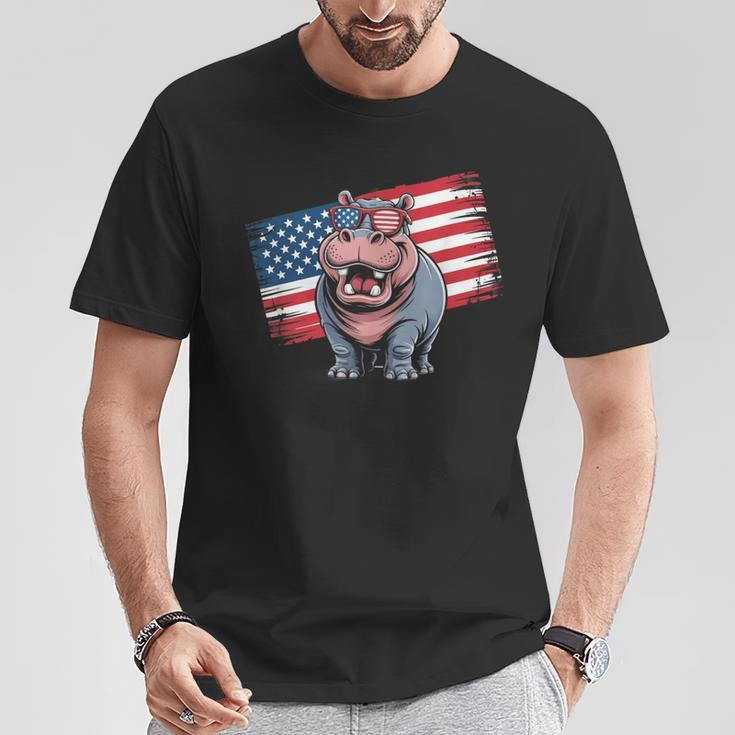 ヴィンテージ カバ アメリカ国旗 サングラス Tシャツ 面白い贈り物
