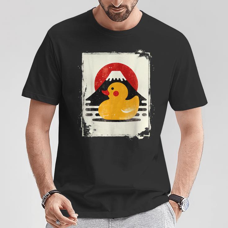 ヴィンテージ ゴム アヒル 富士山 日本のアヒル Tシャツ 面白い贈り物