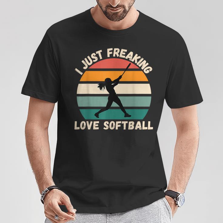 ヴィンテージソフトボール I Just Freaking Love ソフトボール愛好家 Tシャツ 面白い贈り物