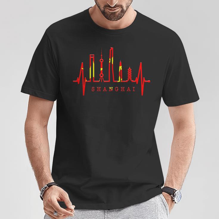 上海スカイライン ハートビート 中国 上海大好きi Lovehanghai China Tシャツ 面白い贈り物