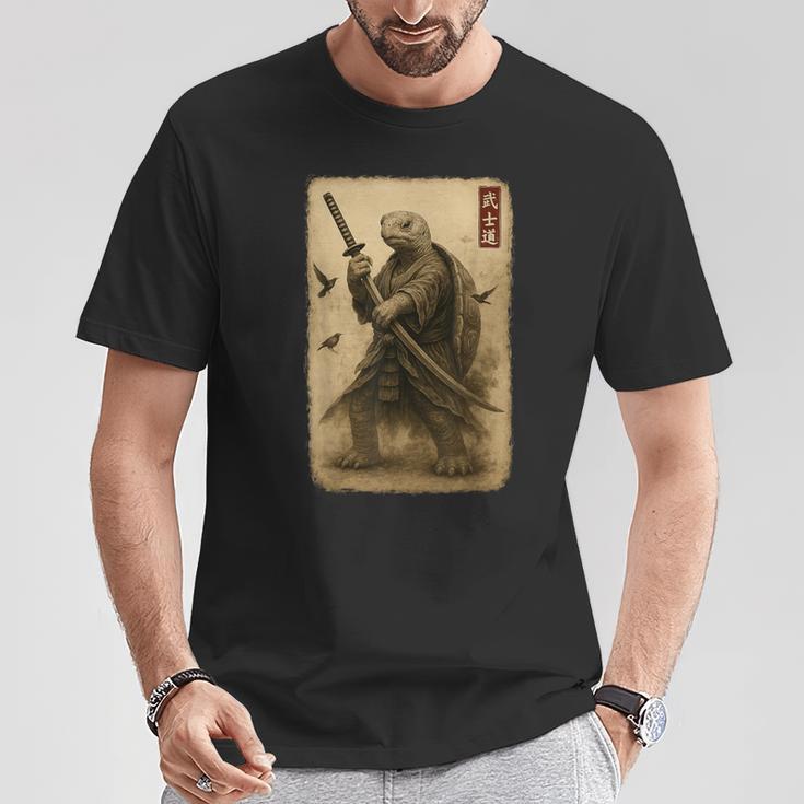 侍亀 日本美術 亀 武士道刀 Tシャツ 面白い贈り物
