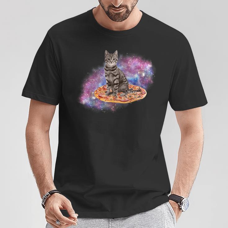 宇宙の猫とピザ Tシャツ 面白い贈り物