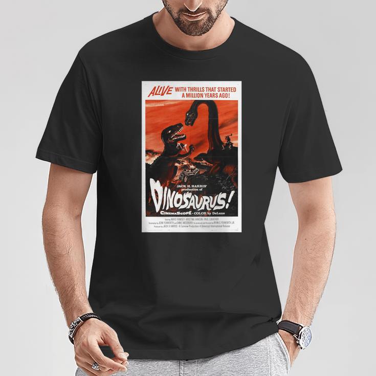 恐竜レトロヴィンテージ映画ポスタープリント 長袖tシャツ Tシャツ 面白い贈り物