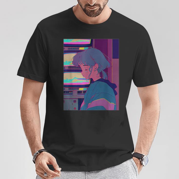 悲しい泣き少女 ヴィンテージアニメイラスト 80年代90年代美的 Tシャツ 面白い贈り物