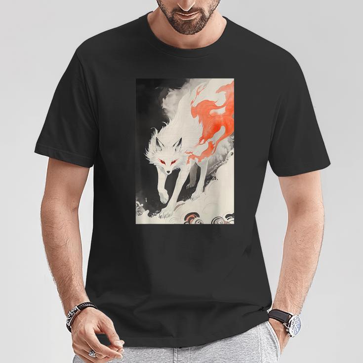 日本 キツネ 妖怪 白狐 幽霊 浮世絵 ヴィンテージ Tシャツ 面白い贈り物