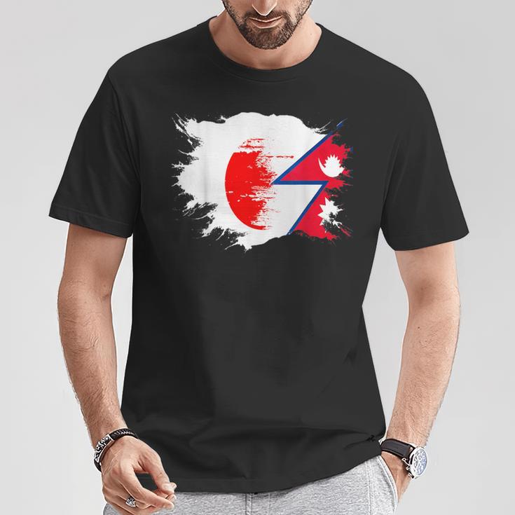 日本とネパールのdna遺産フラッグ Tシャツ 面白い贈り物