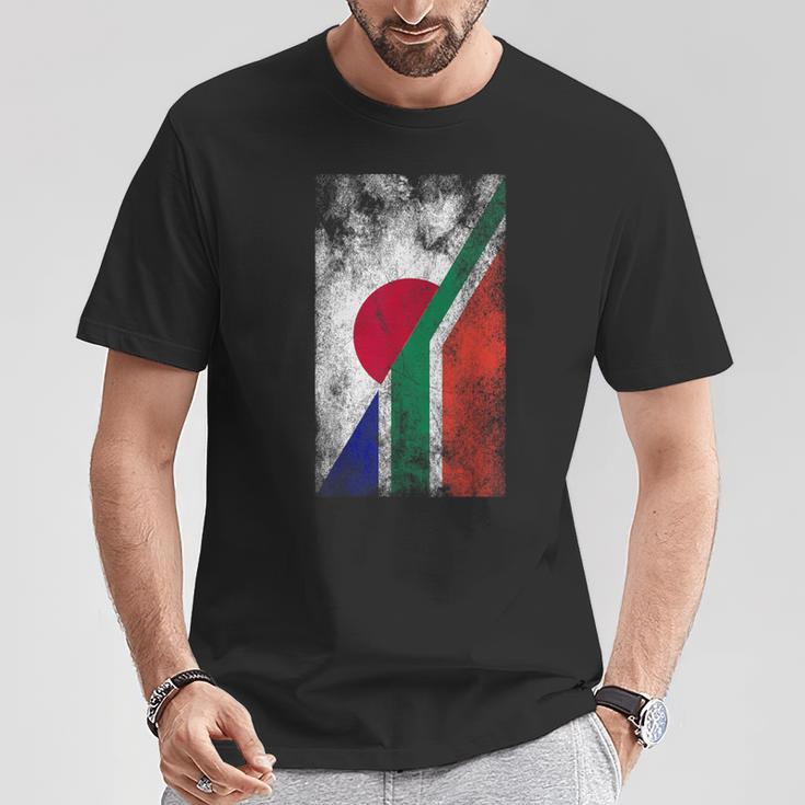 日本と南アフリカの国旗 日本の南アフリカ共和国 Tシャツ 面白い贈り物