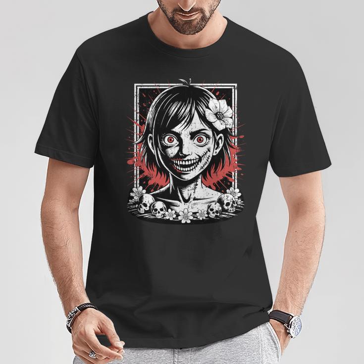 日本のゴス 不気味なエモ Y2k 日本ホラー アニメ 漫画 長袖tシャツ Tシャツ 面白い贈り物