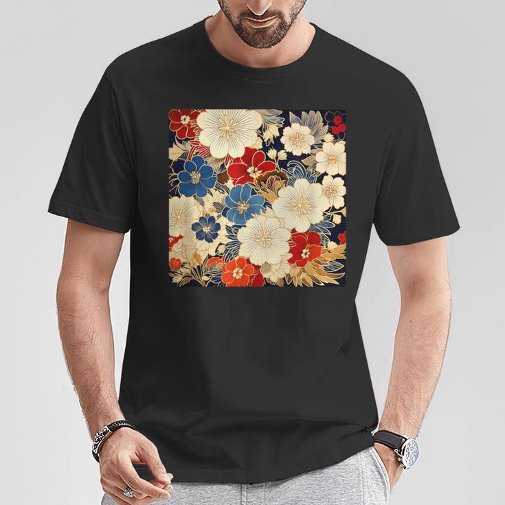 日本のヴィンテージ花柄着物 Tシャツ 面白い贈り物