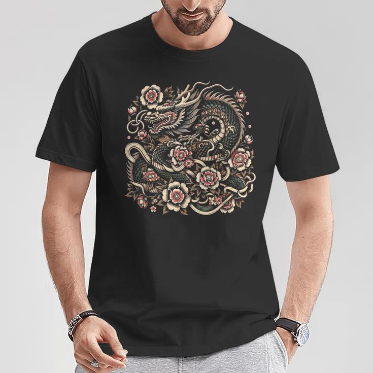 日本の美龍 日本アート タトゥー アジアン漢字 Tシャツ 面白い贈り物