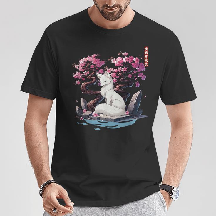 日本キツネ 妖怪 白狐 幽霊 浮世 E さくら Tシャツ 面白い贈り物