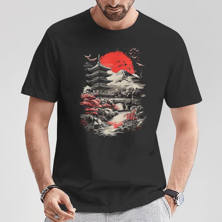 日本塔 富士山 桜 風景 ヴィンテージ Tシャツ 面白い贈り物