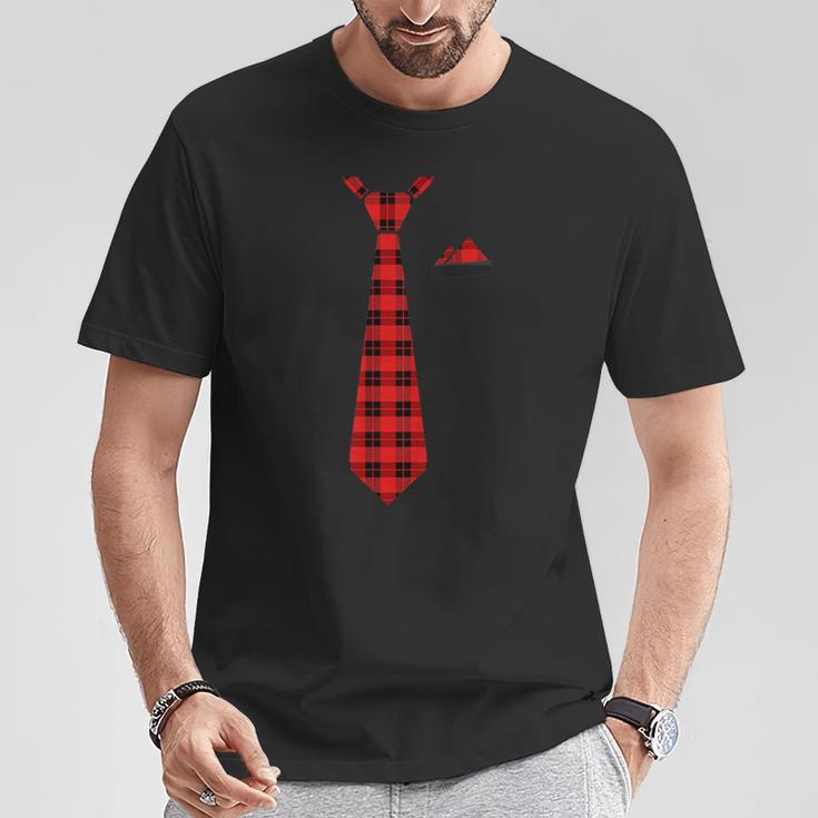 格子柄ネクタイ ホリデー クリスマス 胸ポケットハンカチ Tシャツ 面白い贈り物